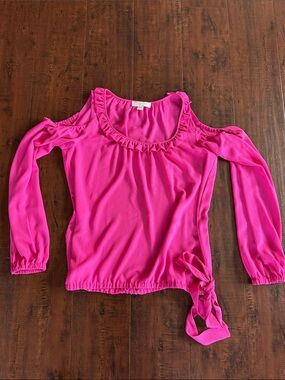 Michael Kors Hot Pink Cold-Shoulder Ruffle Tie-Hem Top